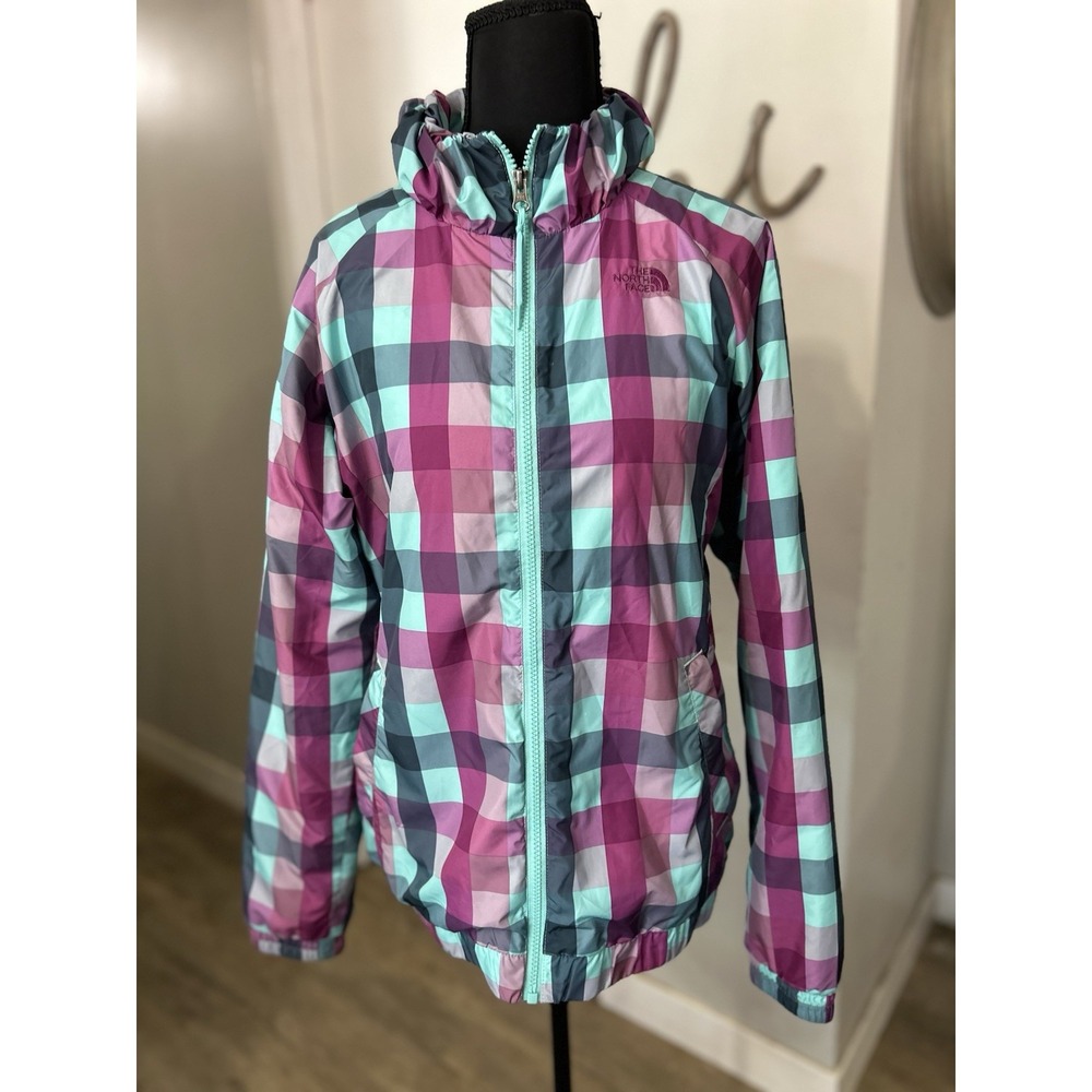 The North Face Womens Blue Purple Plaid Lightweight Puffer Jacket Size Medium
